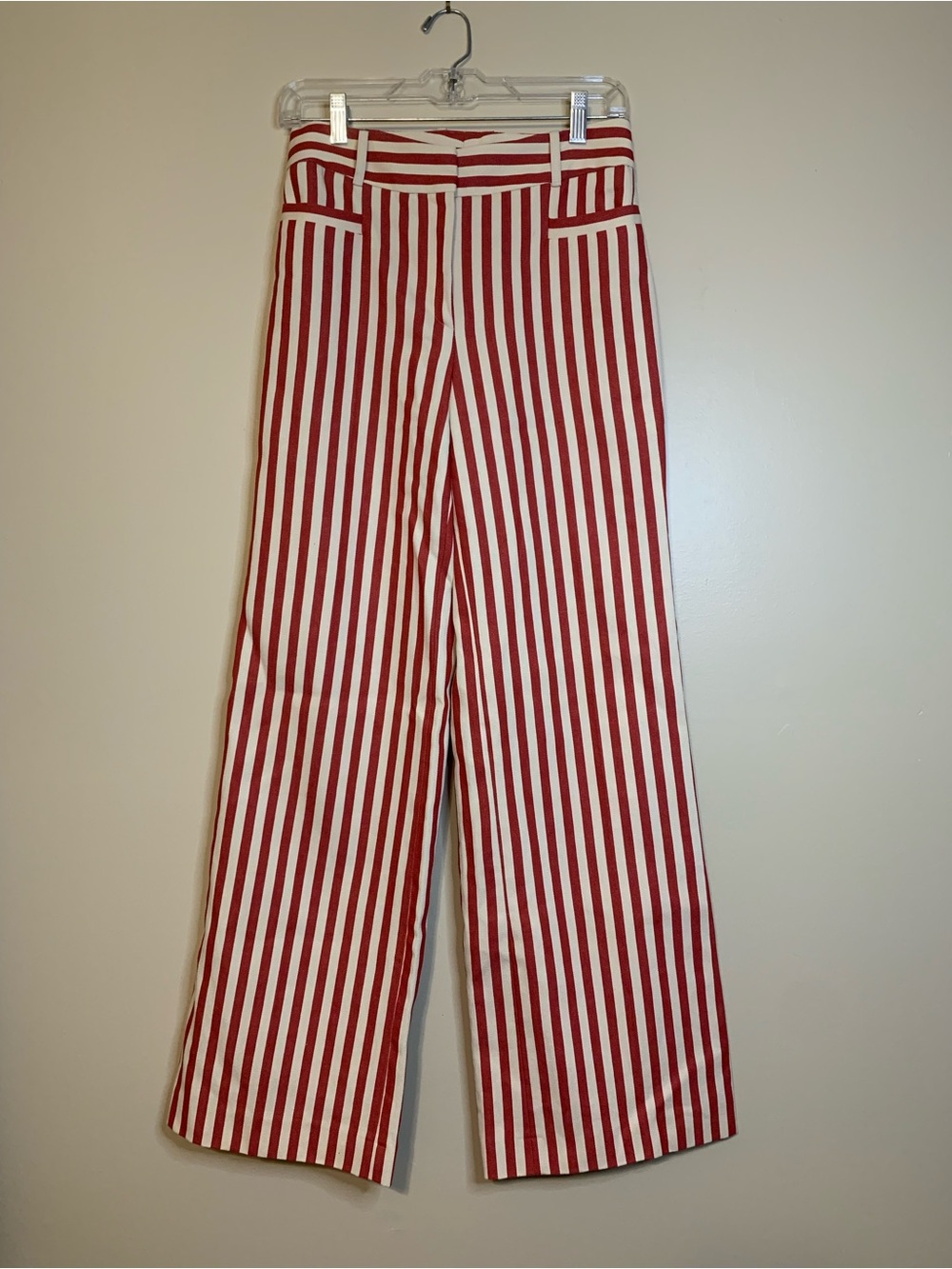 Tara JARMON red and cream striped tailored wide leg pants size Euro 36 US2-4